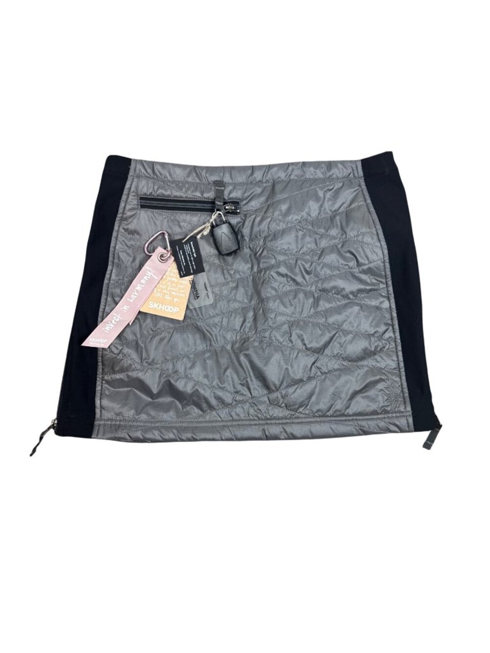 NEW SKHOOP Kari Mini Skirt Quilted Insulated Womens Small Gray & Black